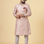 Stunning Rose Gold Banarasi Brocade Achkan | Father Son Combo | Perfect for Grooms Achkan